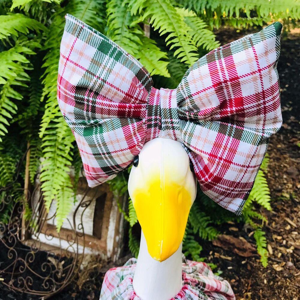 Porch Goose Dress & Bow Outfit For 18-23" Goose Handmade Christmas Plaid - Picture 5 of 13